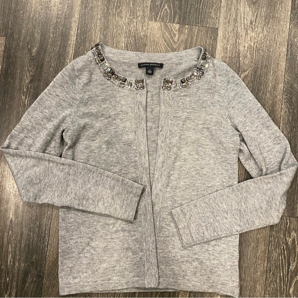 Banana Republic gray rhinestone cardigan small